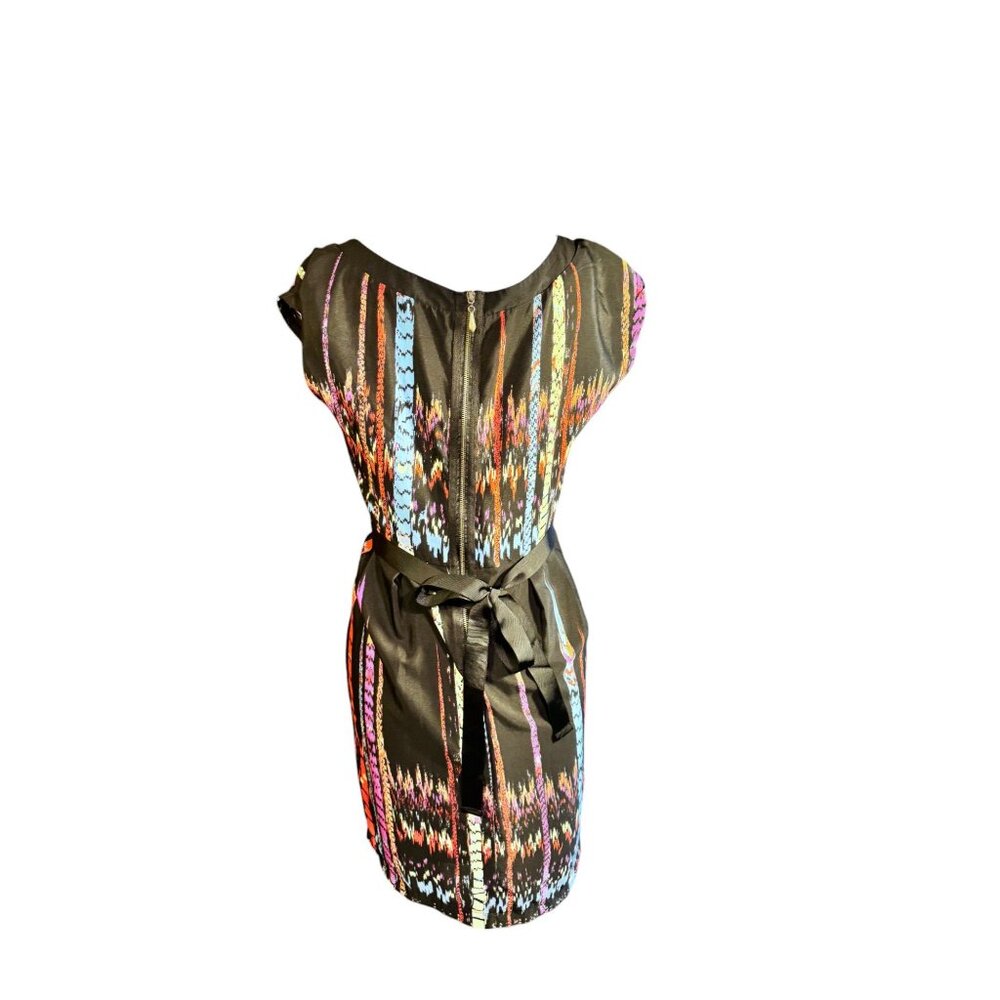 Be Bop Womens Sleeveless Black Multicolor Dress With Back Zipper & Tie Belt - Picture 6 of 10